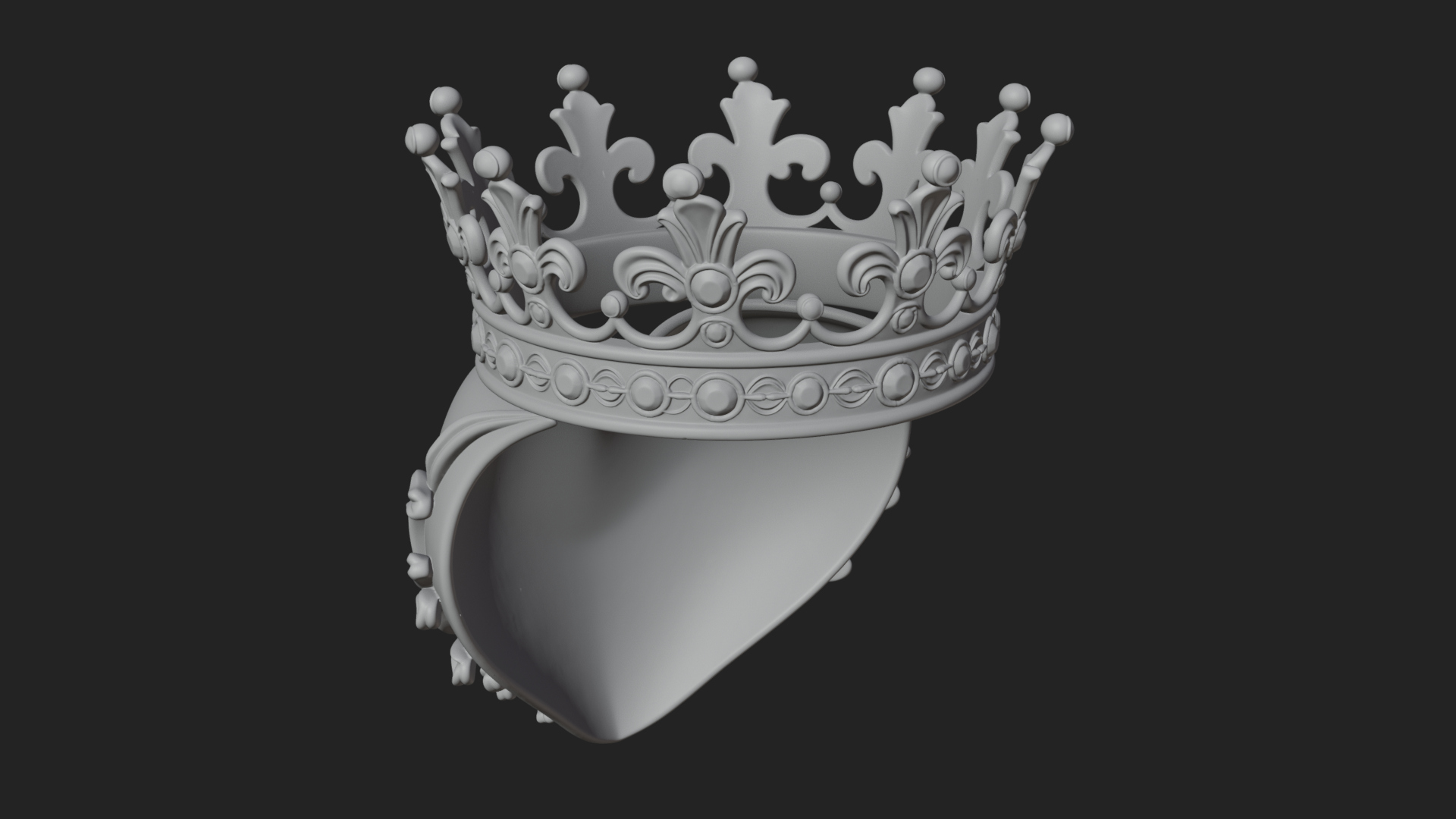 Crowned Filigree Heart Ornament Design 6 3D Print Model 3D Model