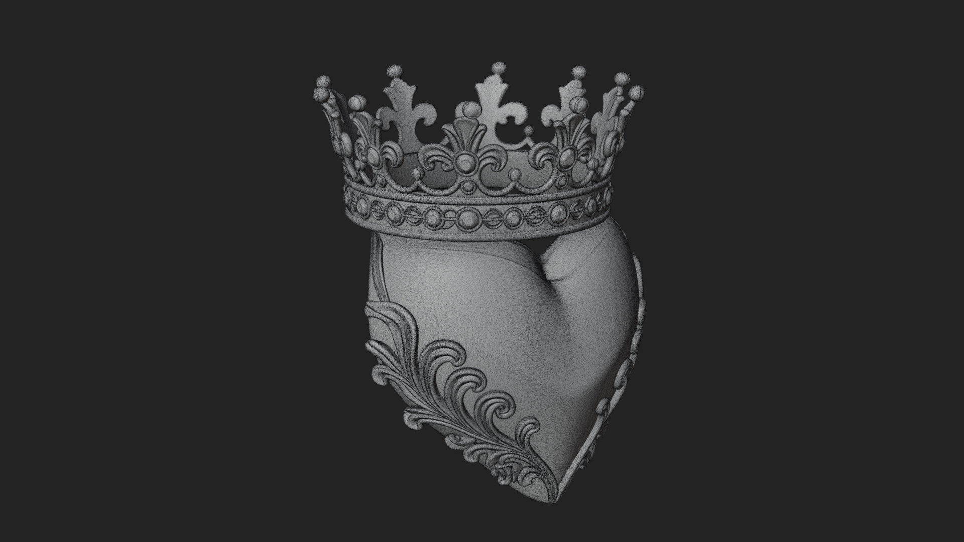 Crowned Filigree Heart Ornament Design 6 3D Print Model 3D Model