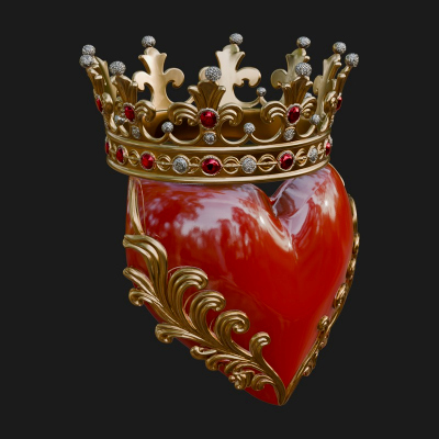 Crowned Filigree Heart Ornament Design 6 3D Print Model
