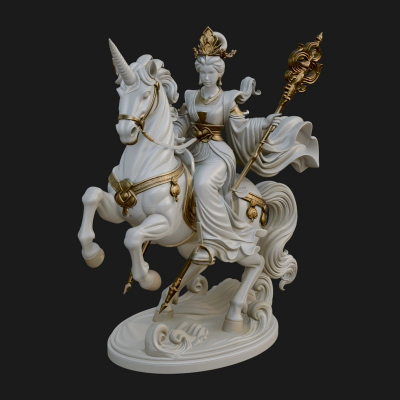 Crowned Goddess on Unicorn Statue Design 1 3D Print Model