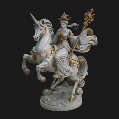Crowned Goddess on Unicorn Statue Design 2 3D Print Model
