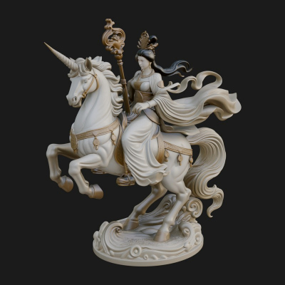 Crowned Goddess on Unicorn Statue Design 3 3D Print Model 3D Model