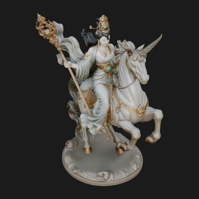 Crowned Goddess on Unicorn Statue Design 4 3D Print Model