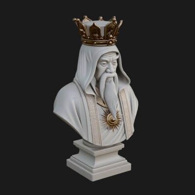 Crowned Hooded Sage Bust Statue Design 1 3D Print Model