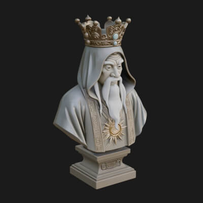 Crowned Hooded Sage Bust Statue Design 2 3D Print Model