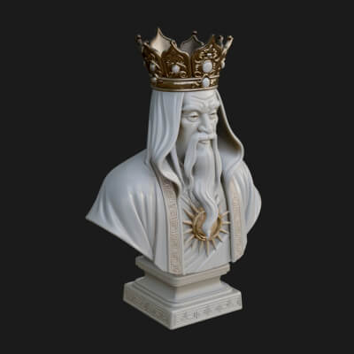 Crowned Hooded Sage Bust Statue Design 3 3D Print Model
