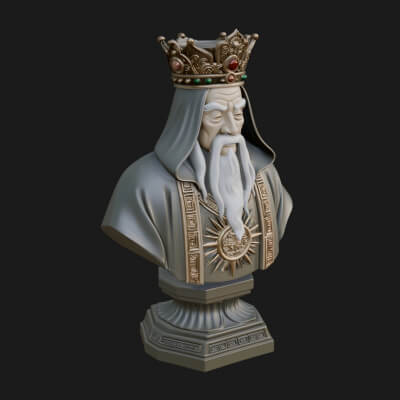 Crowned Hooded Sage Bust Statue Design 4 3D Print Model