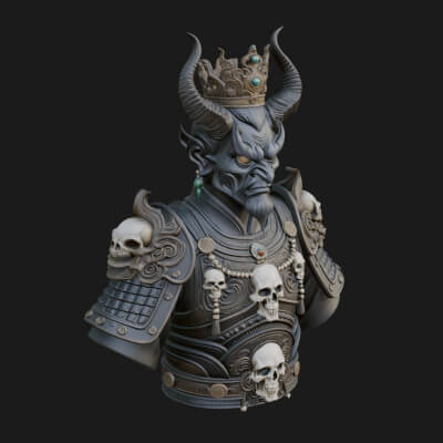 Crowned Horned Demon King Bust Statue Design 1 3D Print