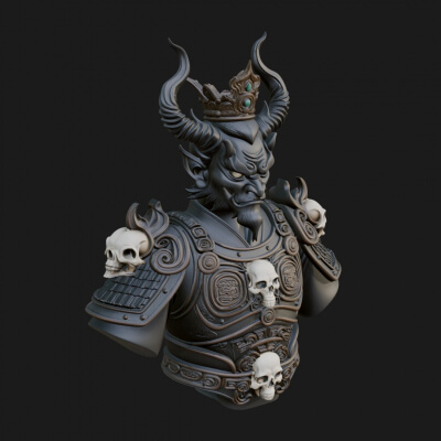 Crowned Horned Demon King Bust Statue Design 3 3D Print