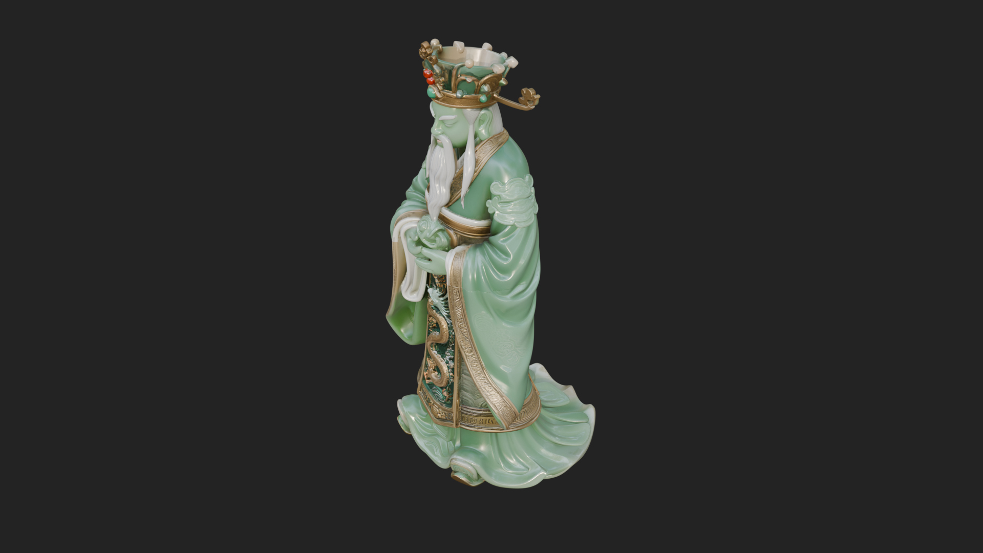 Crowned Jade Deity Statue Design 1 3D Print Model 3D Model