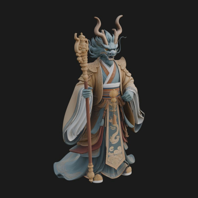 Crowned Jade Deity Statue Design 10 3D Print Model