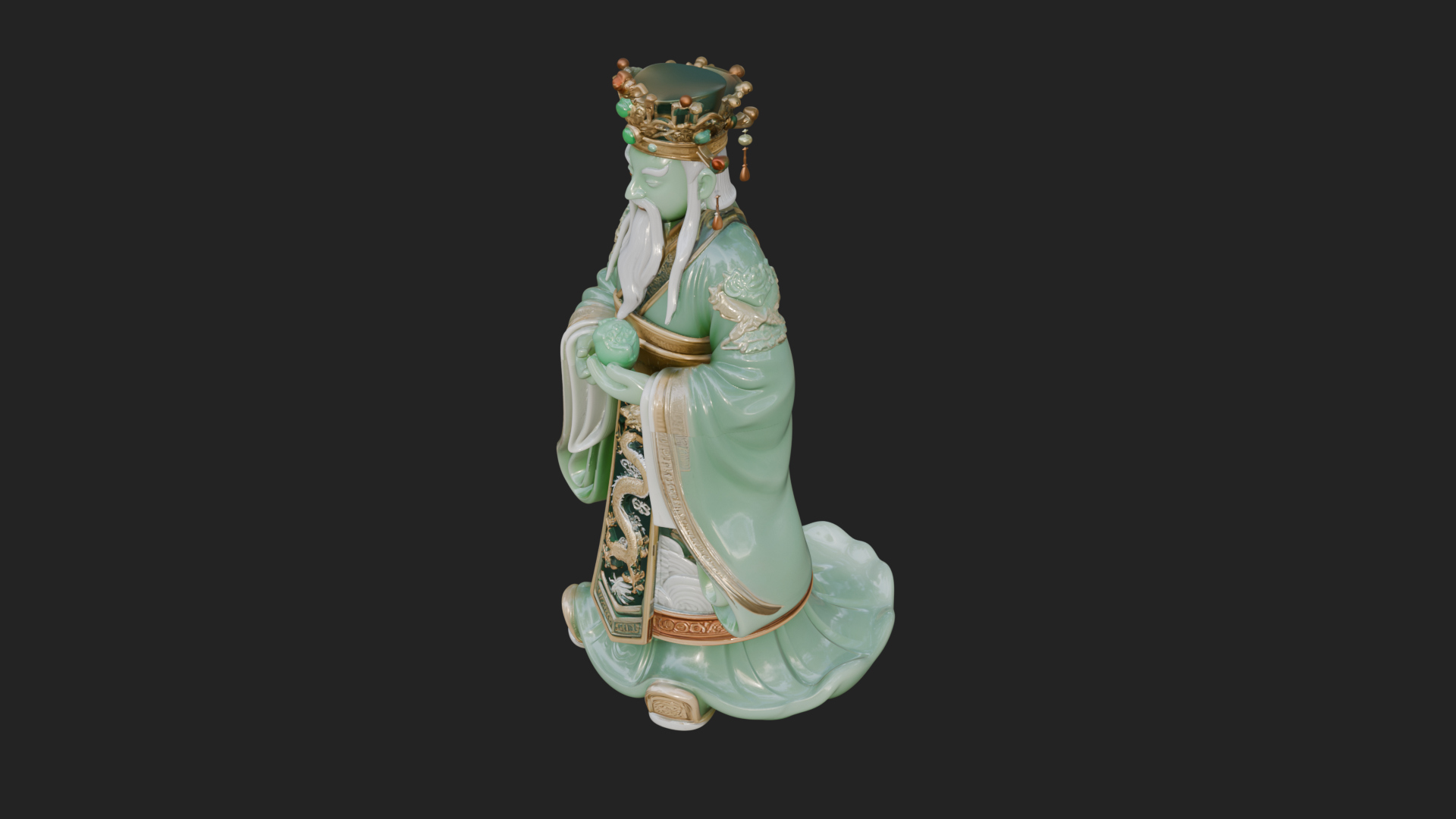 Crowned Jade Deity Statue Design 2 3D Print Model 3D Model