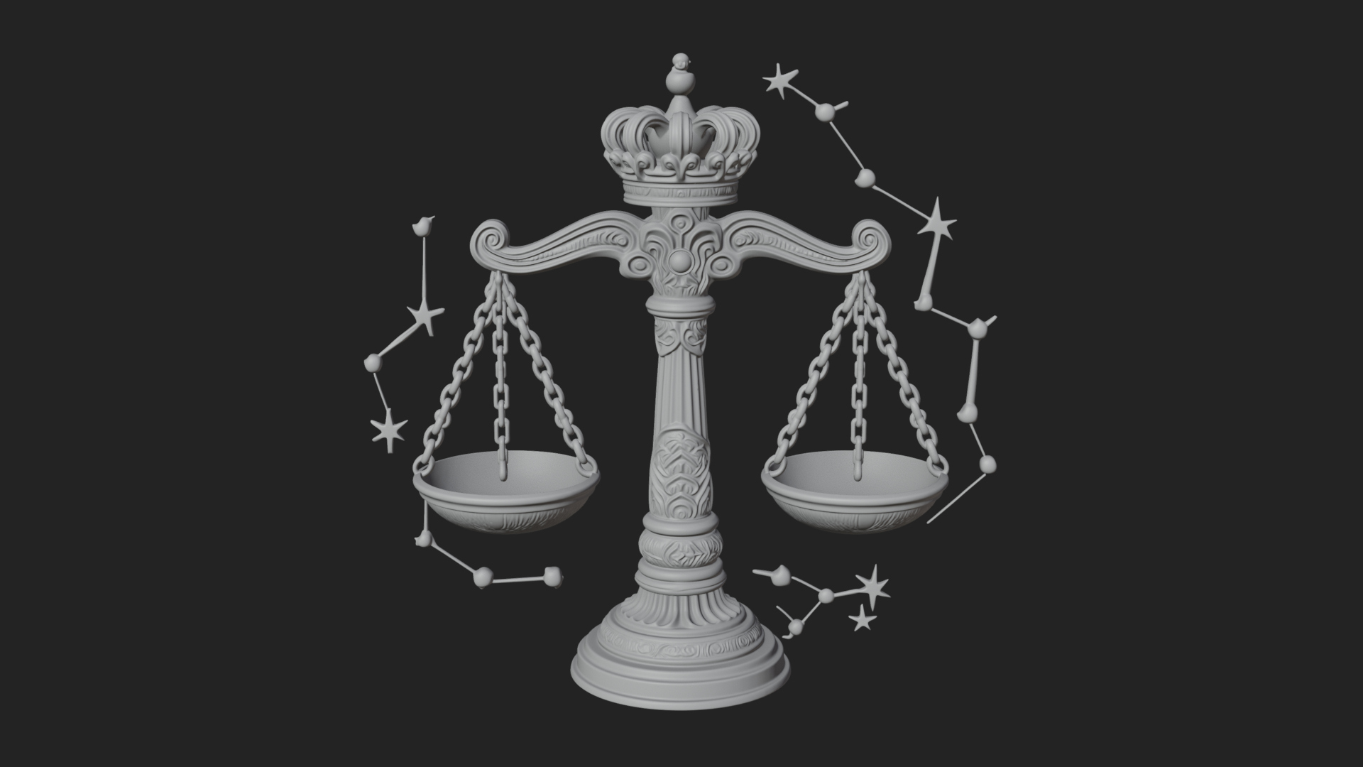 Crowned Justice Scales Model Design 1 3D Print Model 3D Model