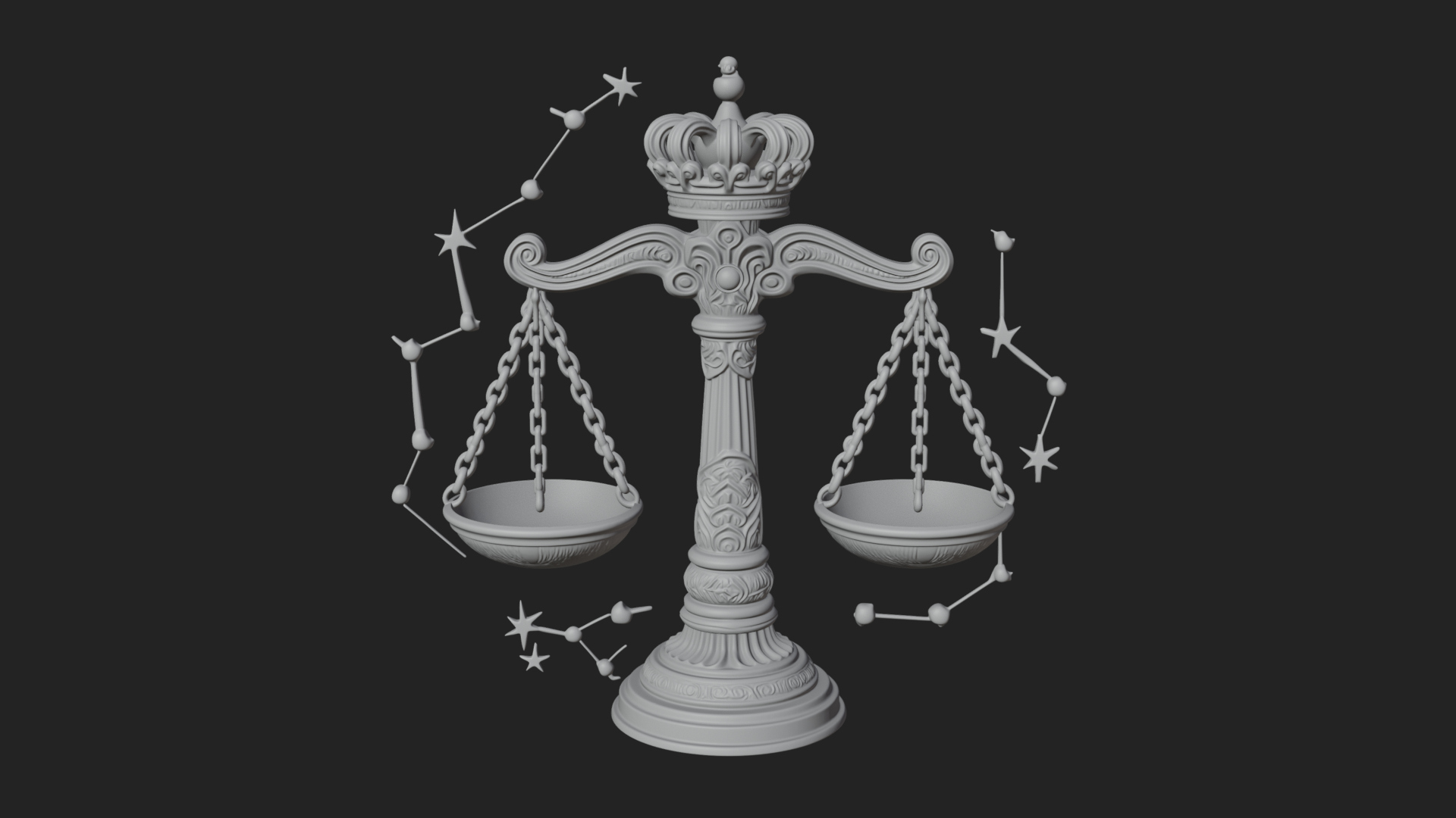 Crowned Justice Scales Model Design 1 3D Print Model 3D Model