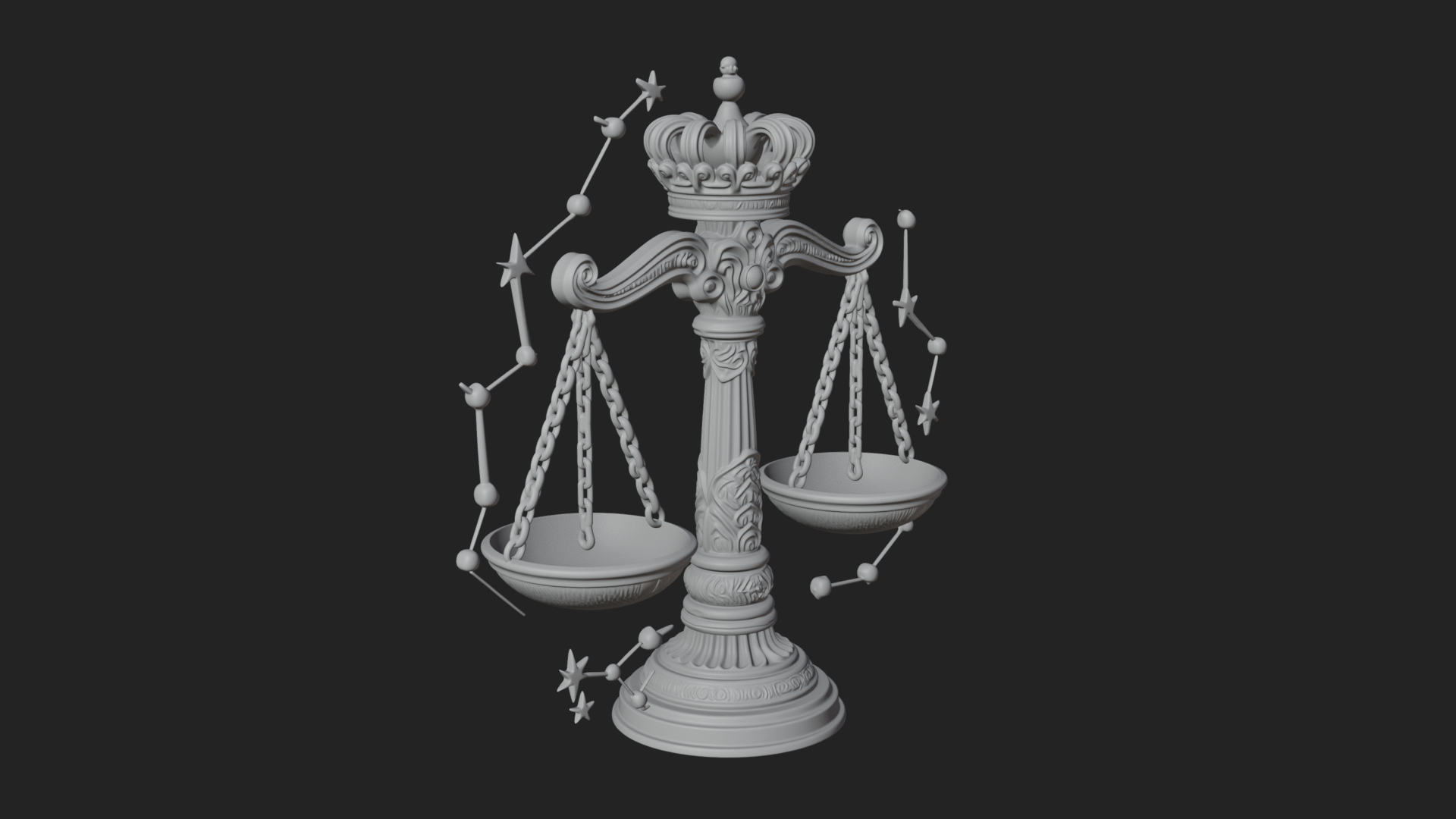 Crowned Justice Scales Model Design 1 3D Print Model 3D Model