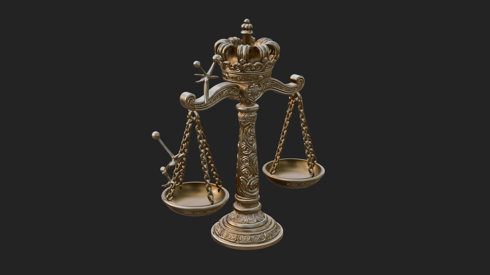 Crowned Justice Scales Model Design 2 3D Print Model 3D Model