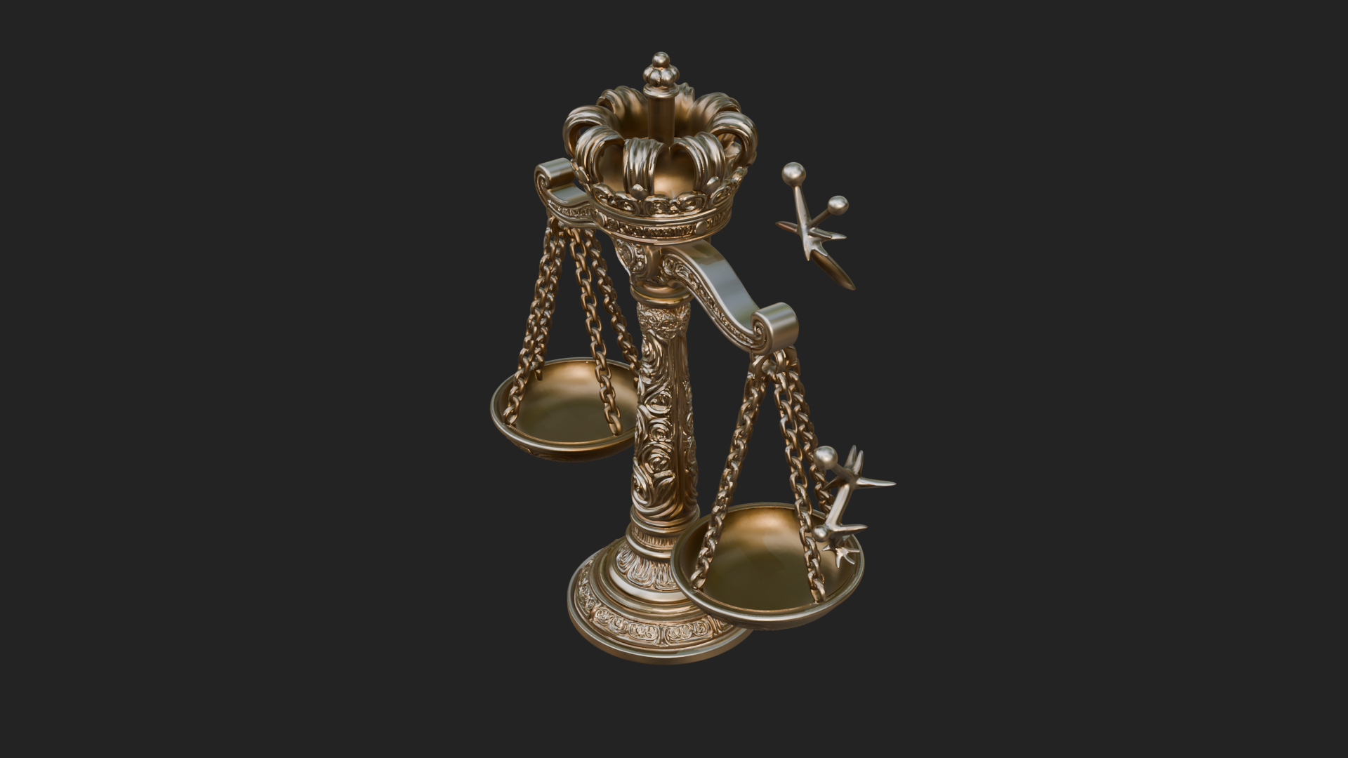 Crowned Justice Scales Model Design 2 3D Print Model 3D Model