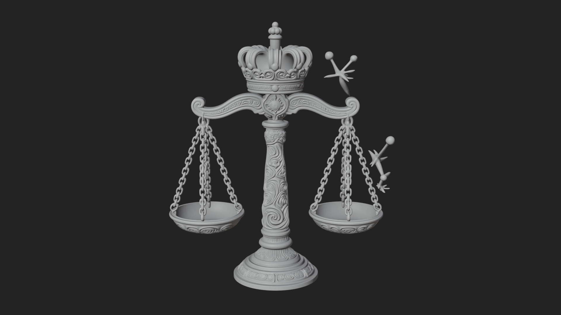 Crowned Justice Scales Model Design 2 3D Print Model 3D Model