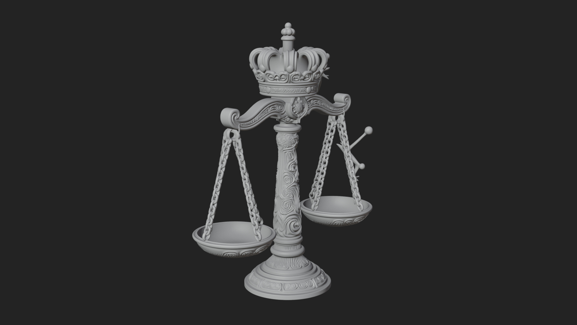 Crowned Justice Scales Model Design 2 3D Print Model 3D Model