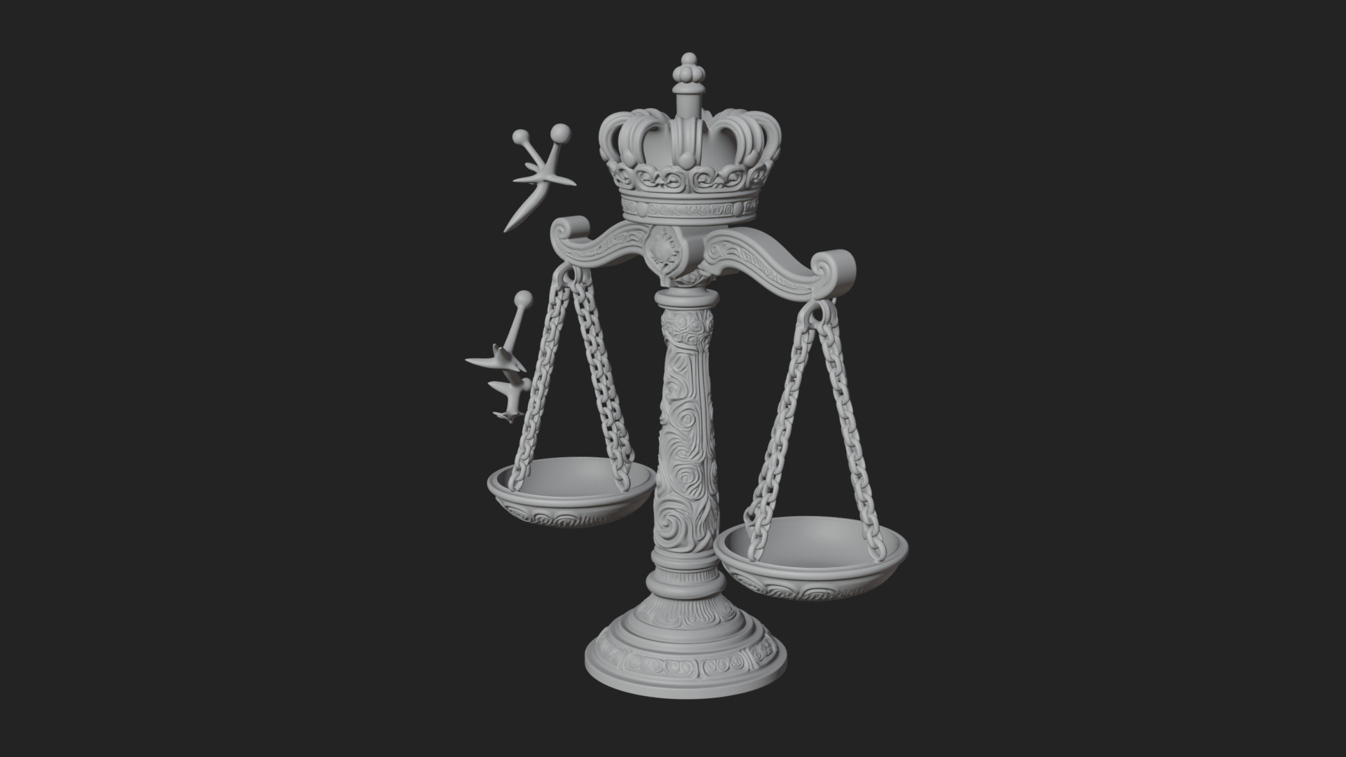Crowned Justice Scales Model Design 2 3D Print Model 3D Model