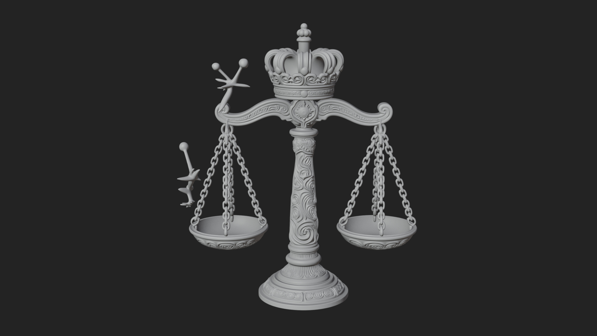 Crowned Justice Scales Model Design 2 3D Print Model 3D Model