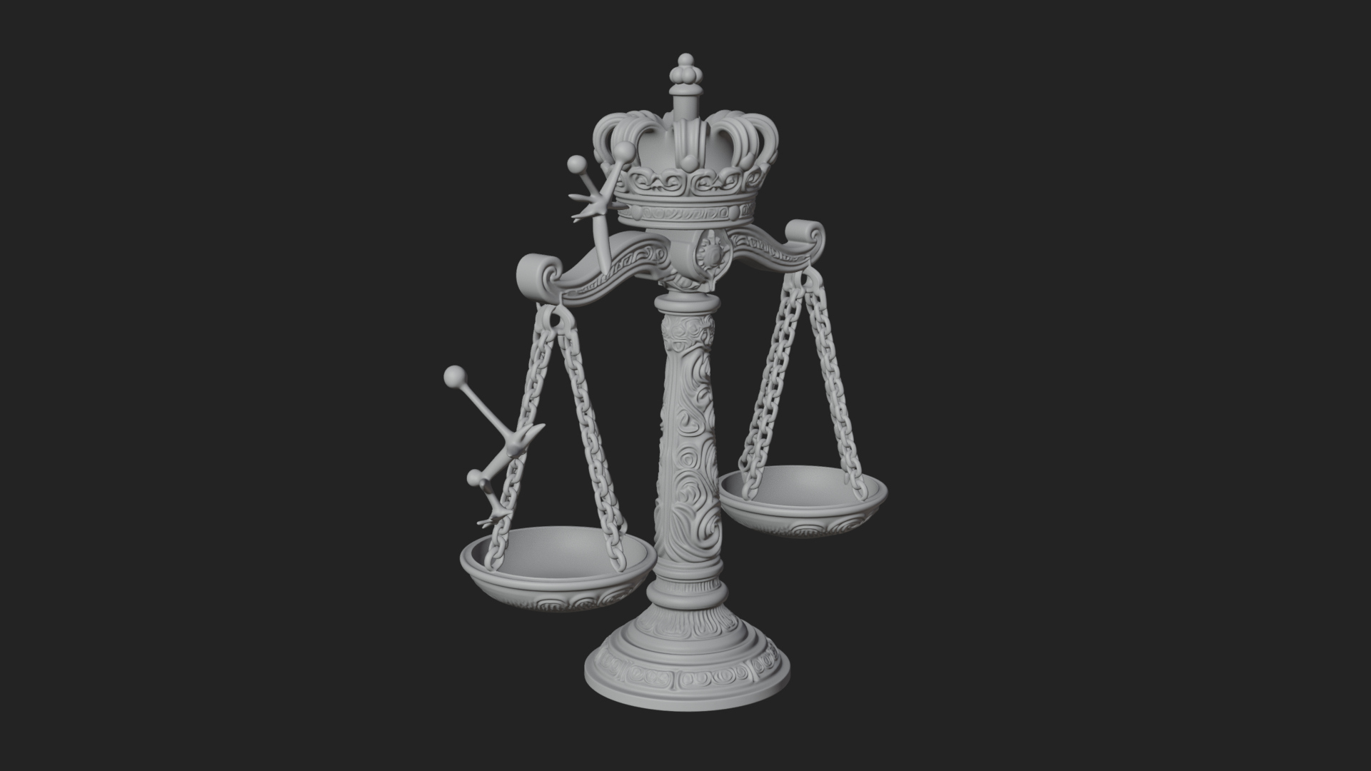 Crowned Justice Scales Model Design 2 3D Print Model 3D Model