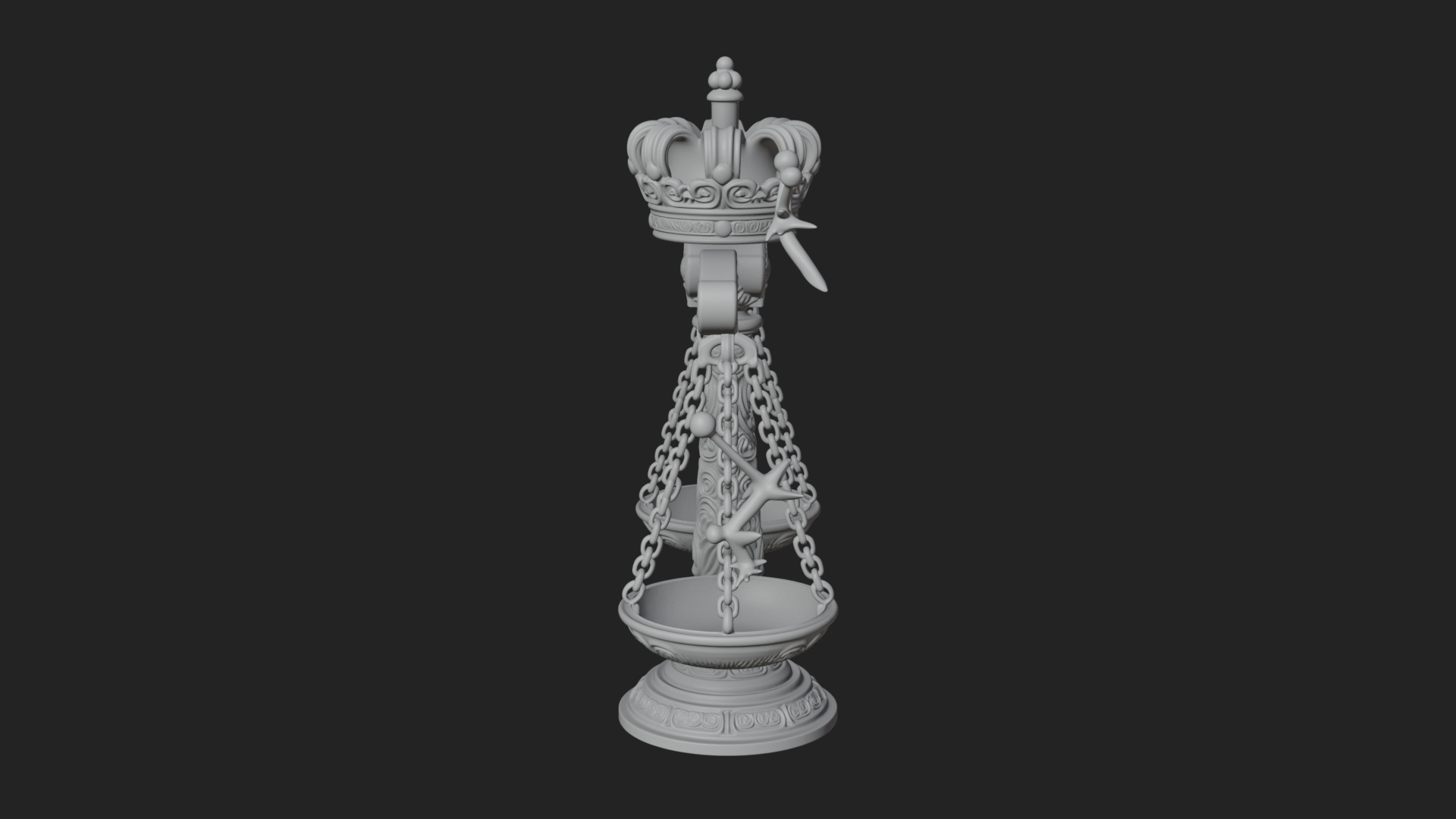 Crowned Justice Scales Model Design 2 3D Print Model 3D Model
