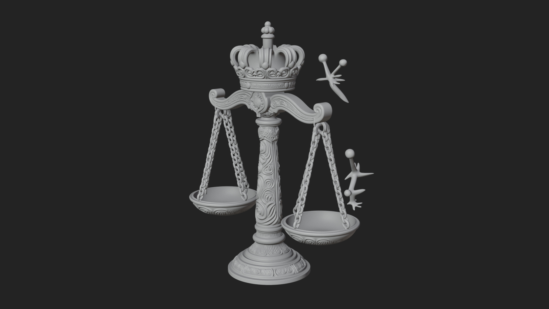 Crowned Justice Scales Model Design 2 3D Print Model 3D Model