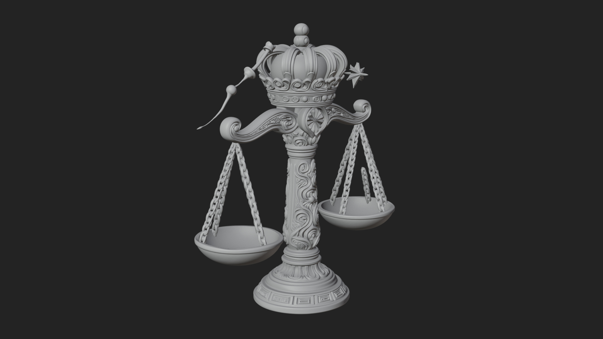 Crowned Justice Scales Model Design 3 3D Print Model 3D Model