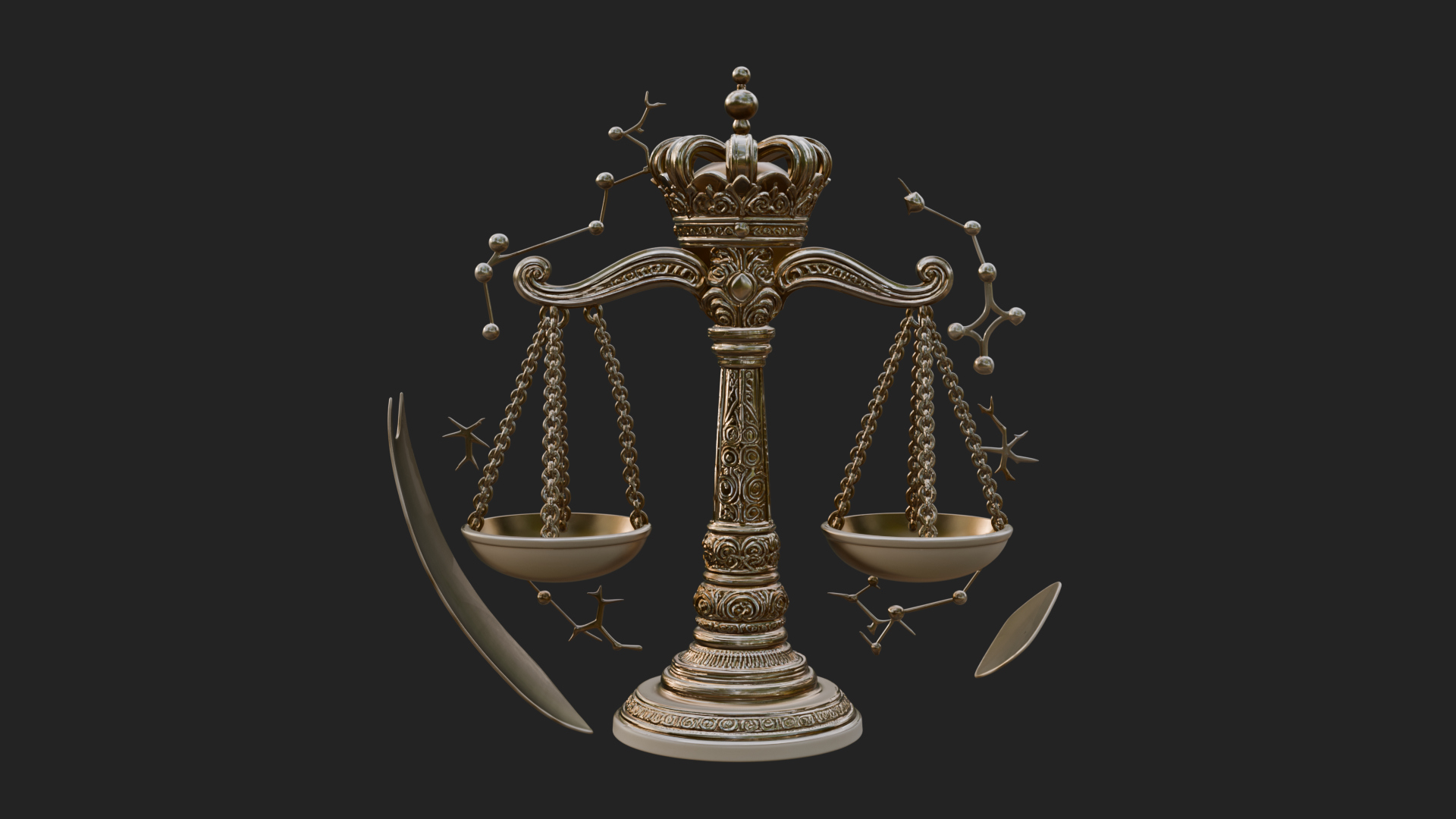 Crowned Justice Scales Model Design 4 3D Print Model 3D Model