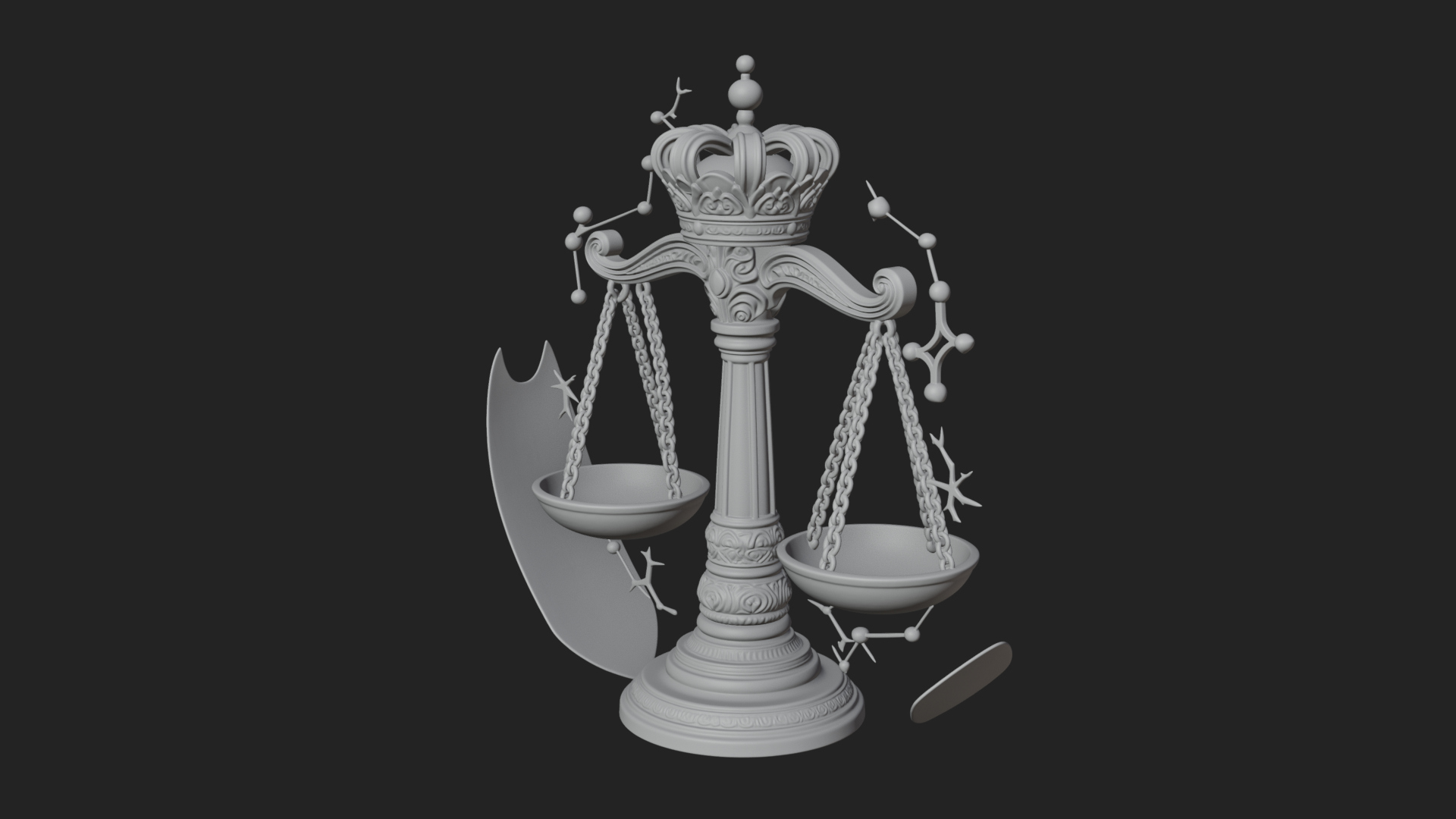 Crowned Justice Scales Model Design 4 3D Print Model 3D Model