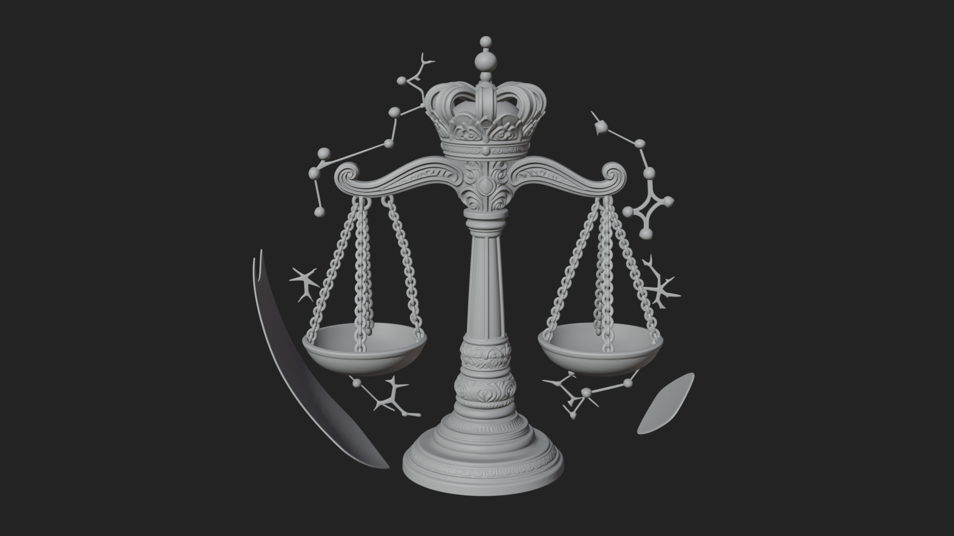Crowned Justice Scales Model Design 4 3D Print Model 3D Model