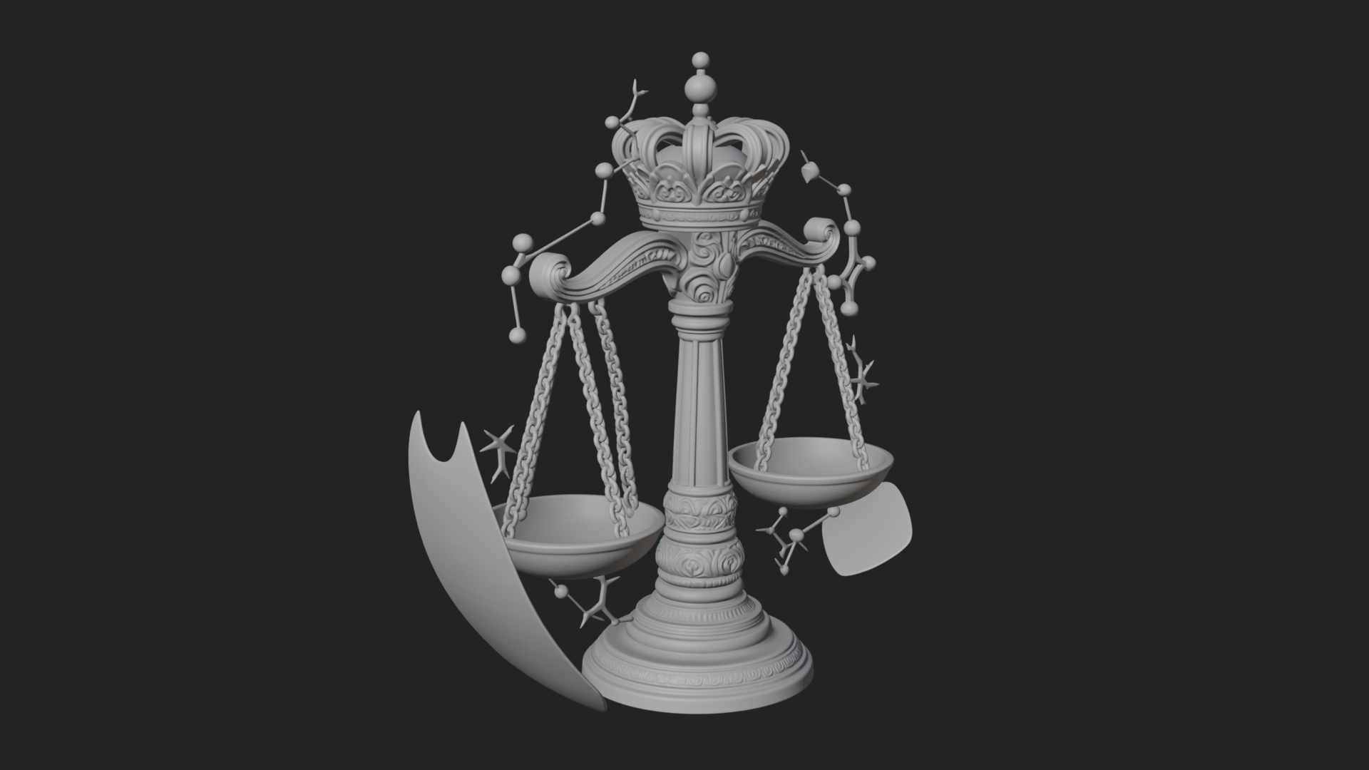 Crowned Justice Scales Model Design 4 3D Print Model 3D Model