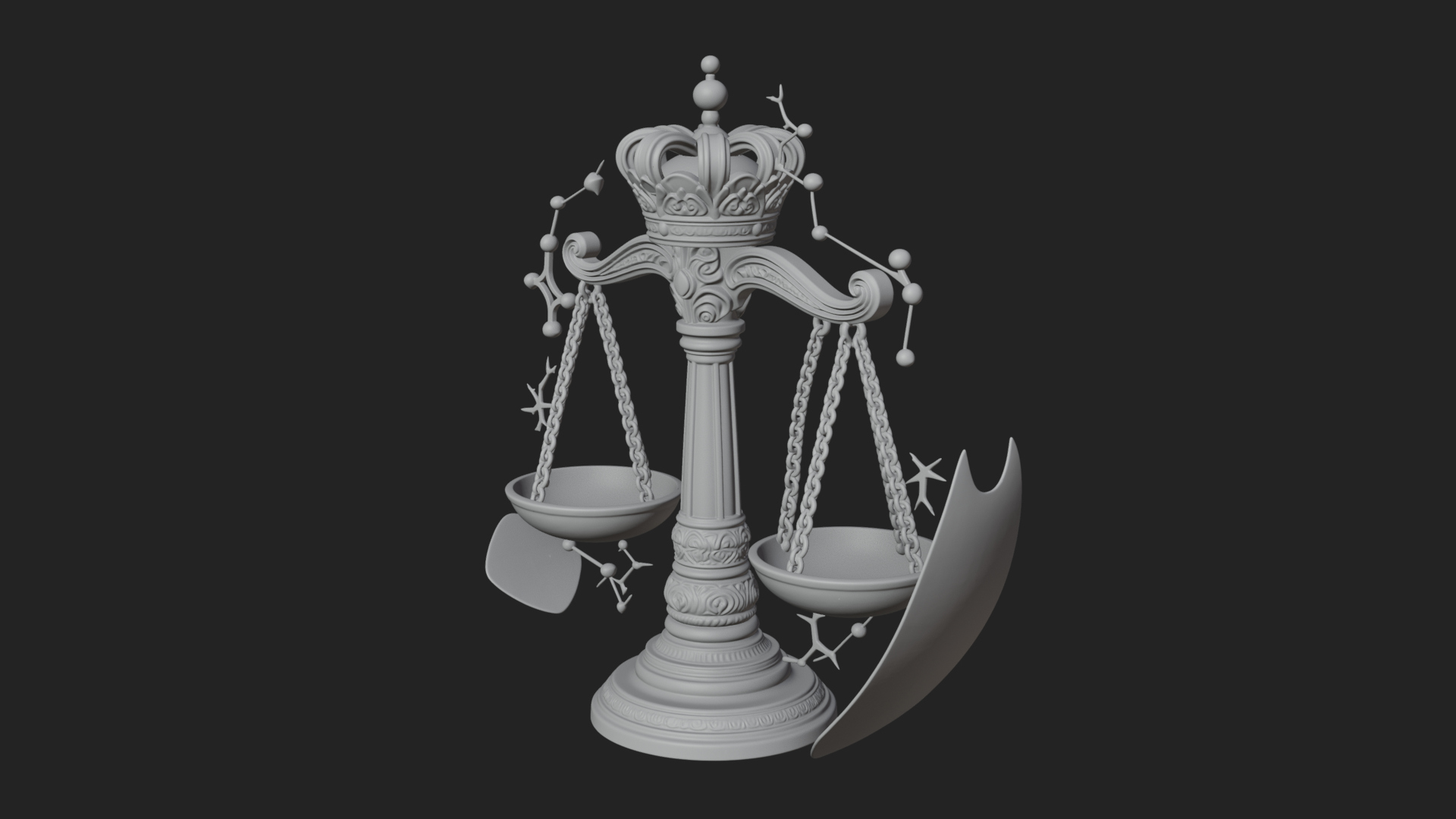 Crowned Justice Scales Model Design 4 3D Print Model 3D Model