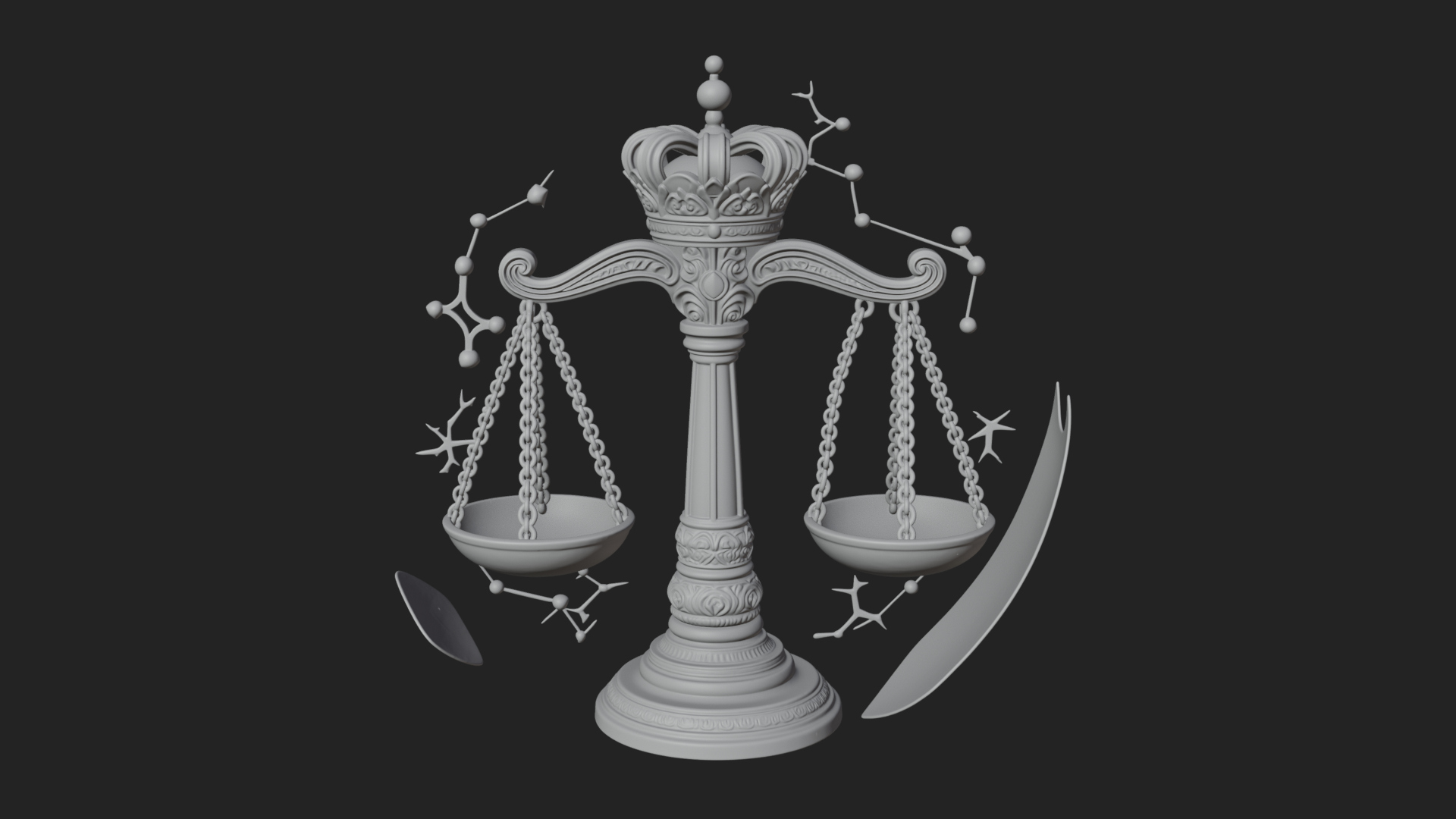 Crowned Justice Scales Model Design 4 3D Print Model 3D Model
