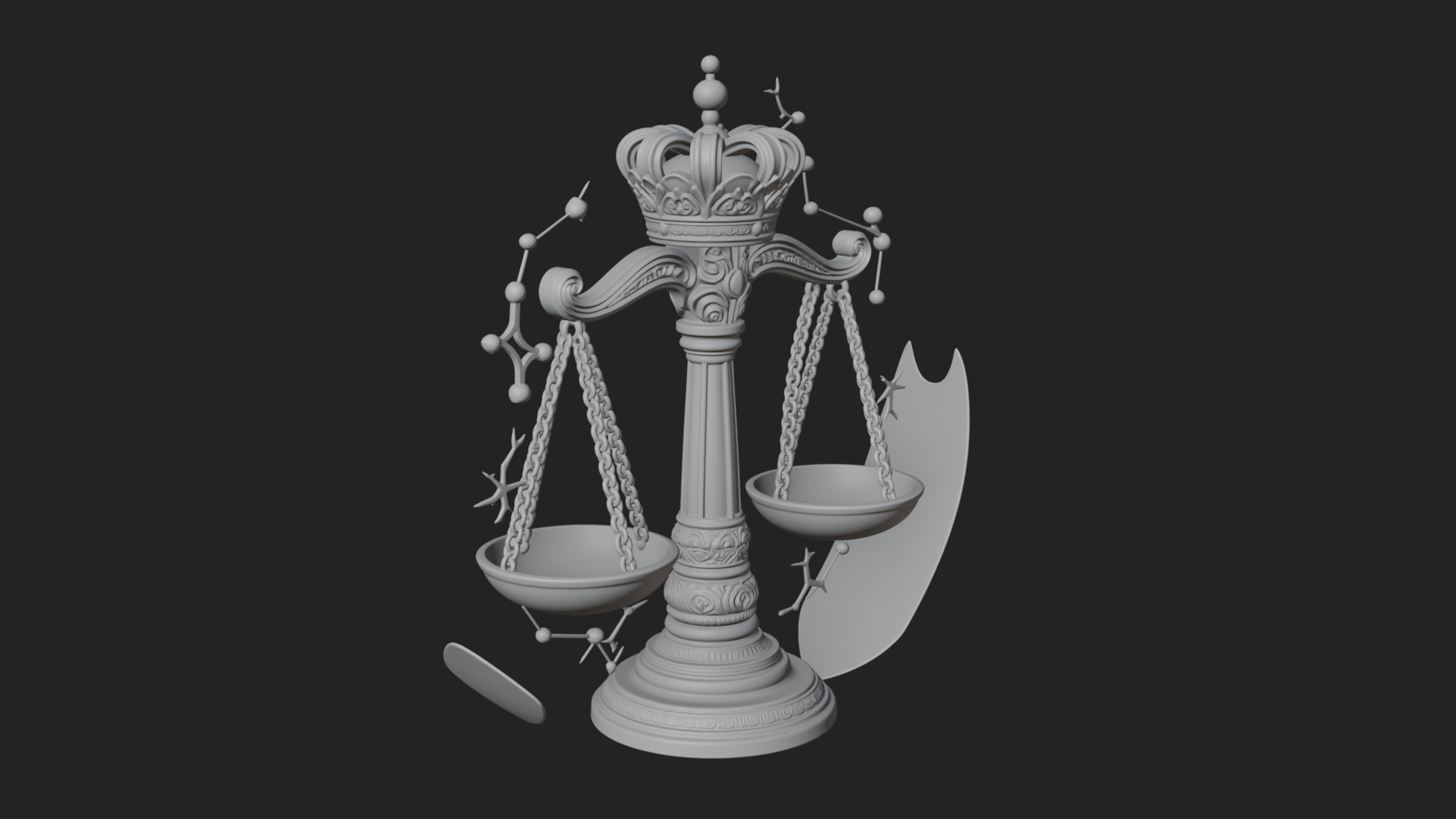 Crowned Justice Scales Model Design 4 3D Print Model 3D Model