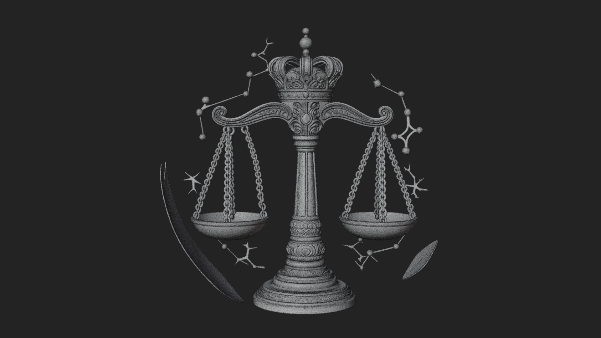 Crowned Justice Scales Model Design 4 3D Print Model 3D Model