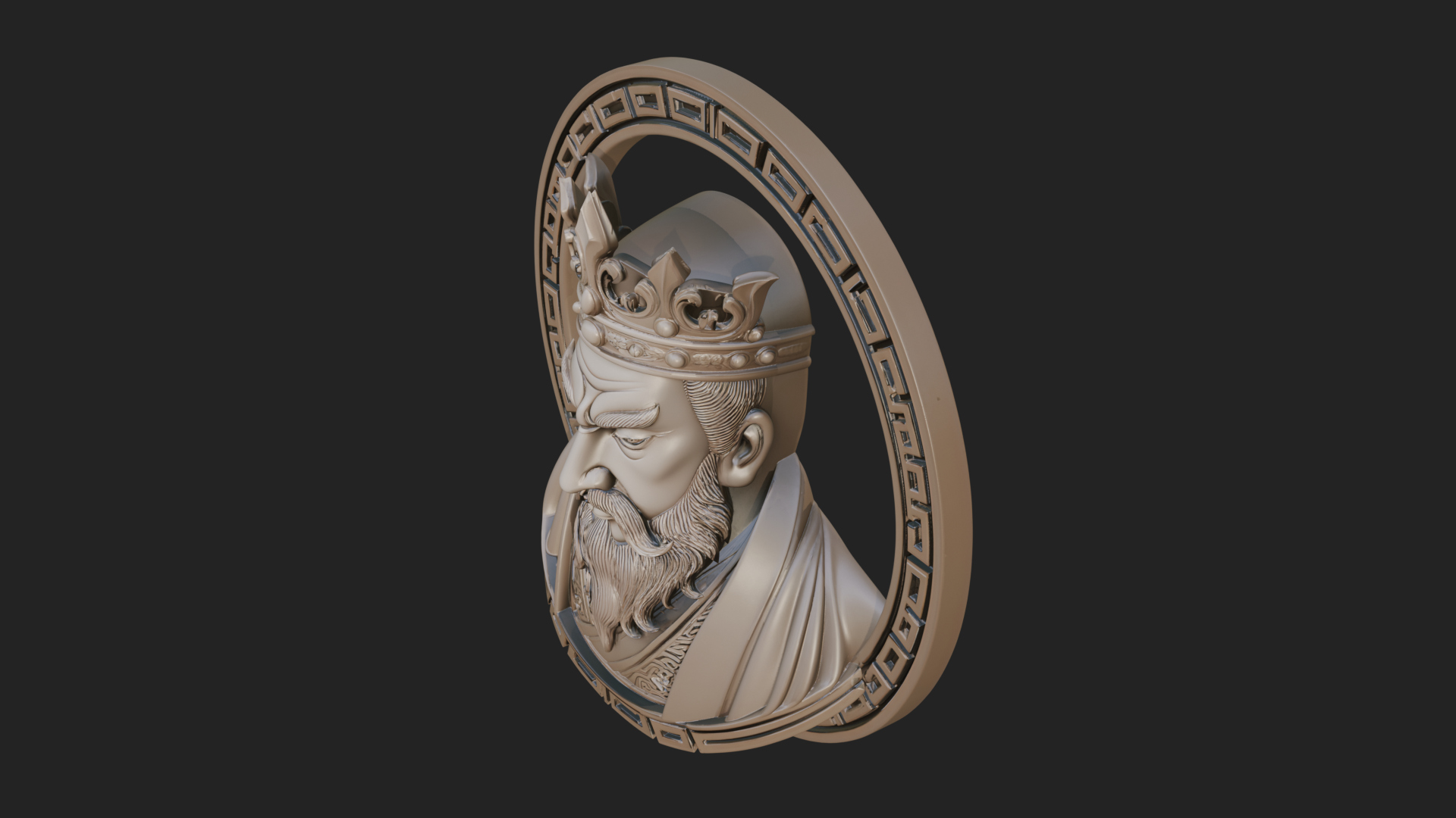Crowned King Oval Relief Plaque Design 4 3D Print Model 3D Model