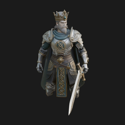Crowned Knight King Statue Design 10 3D Print Model