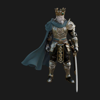 Crowned Knight King Statue Design 13 3D Print Model