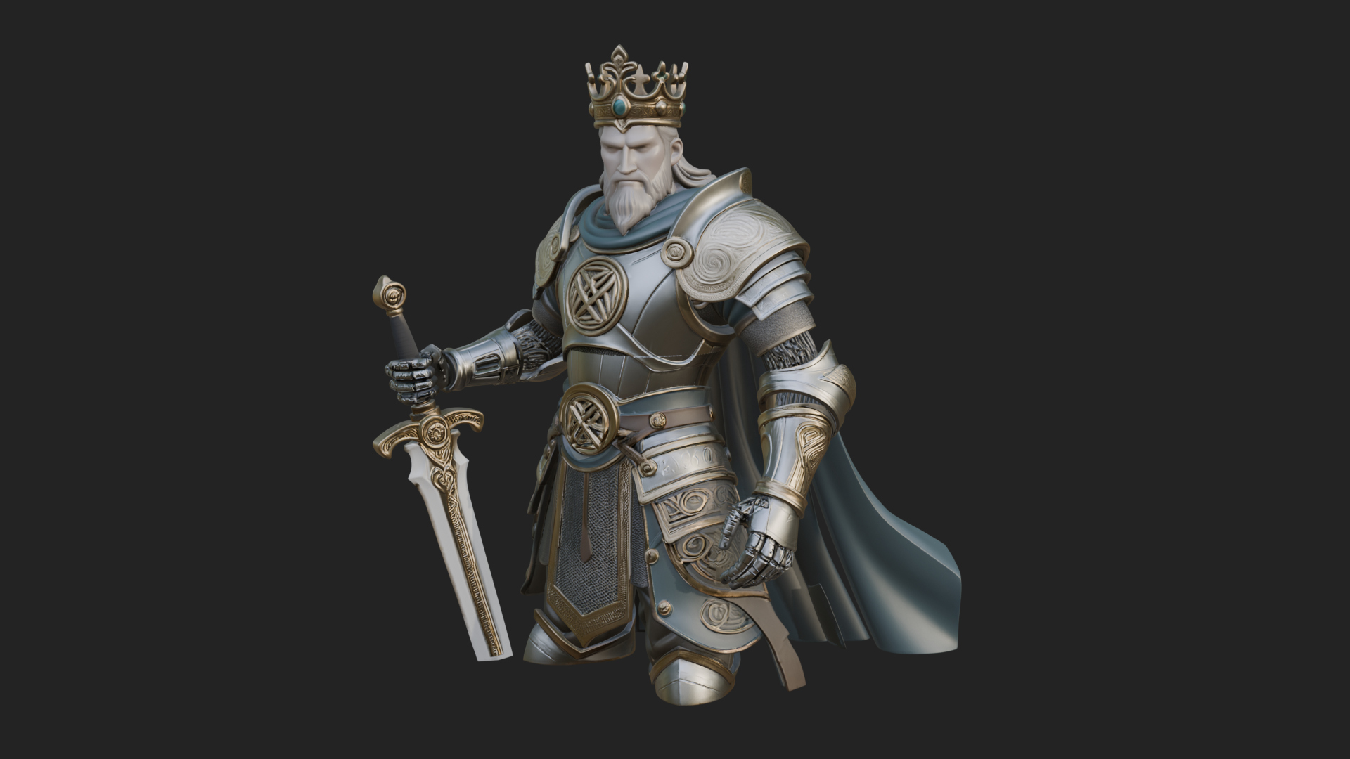 Crowned Knight King Statue Design 6 3D Print Model 3D Model