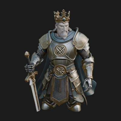 Crowned Knight King Statue Design 6 3D Print Model