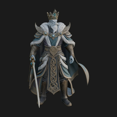 Crowned Knight King Statue Design 8 3D Print Model
