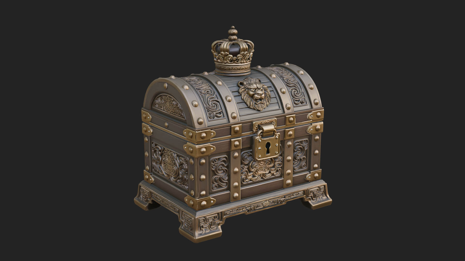 Crowned Lion Treasure Chest Model Design 1 3D Print Model 3D Model