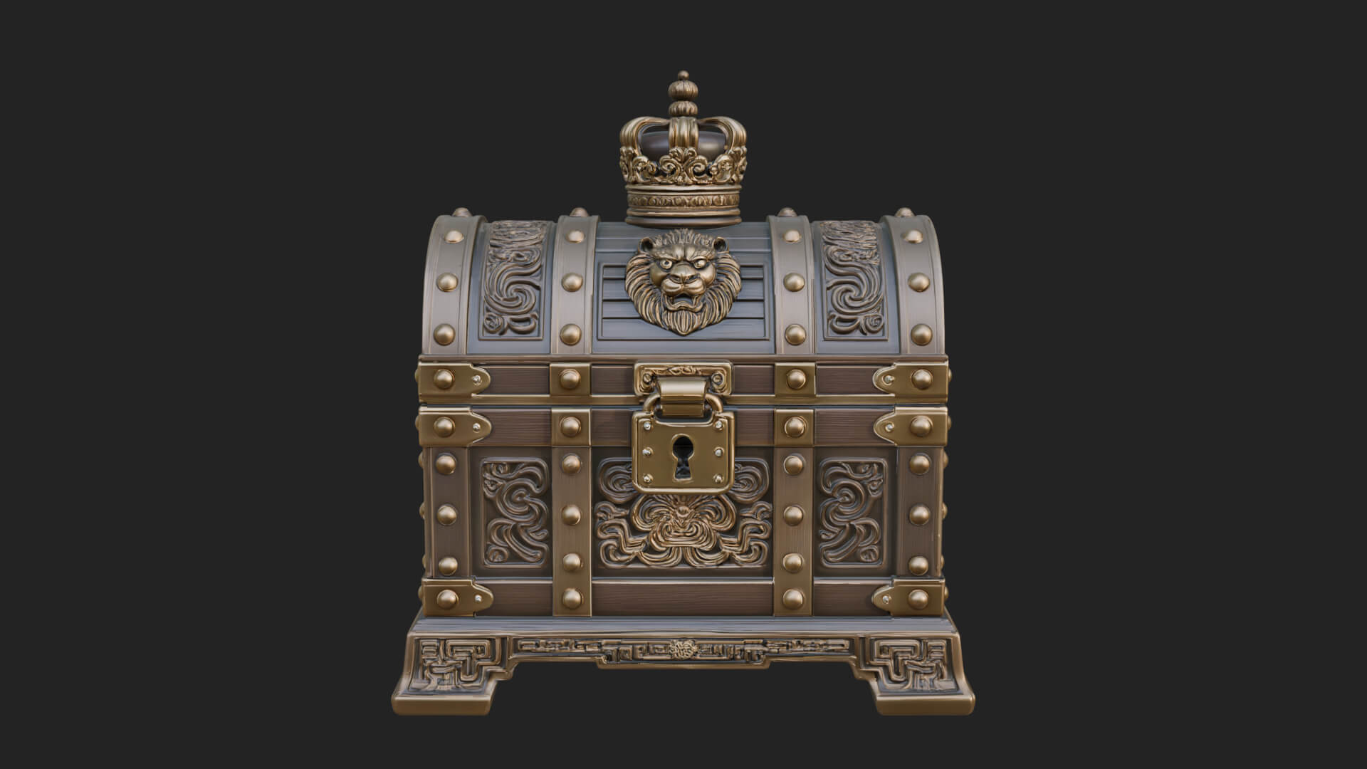 Crowned Lion Treasure Chest Model Design 1 3D Print Model 3D Model