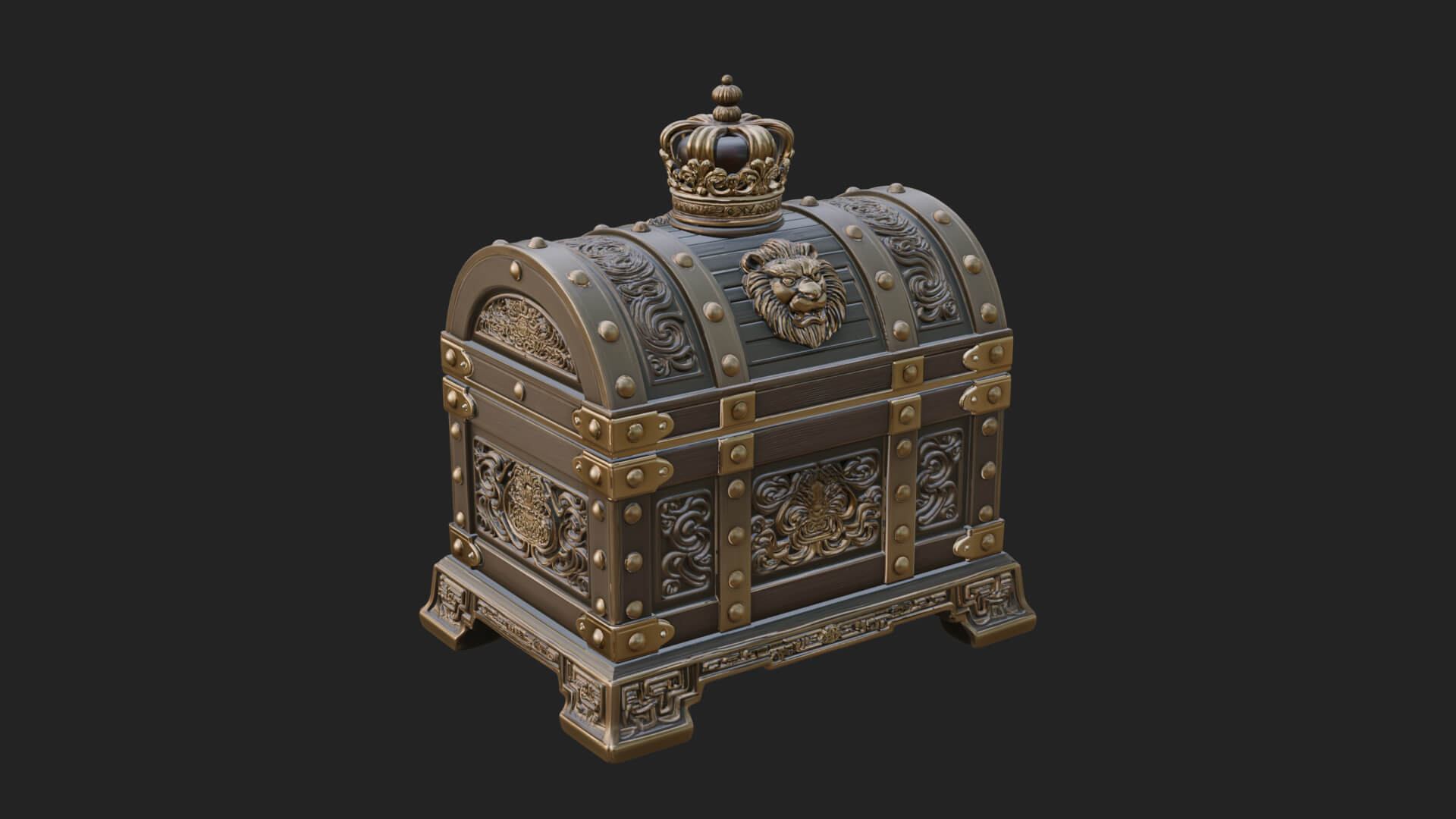 Crowned Lion Treasure Chest Model Design 1 3D Print Model 3D Model