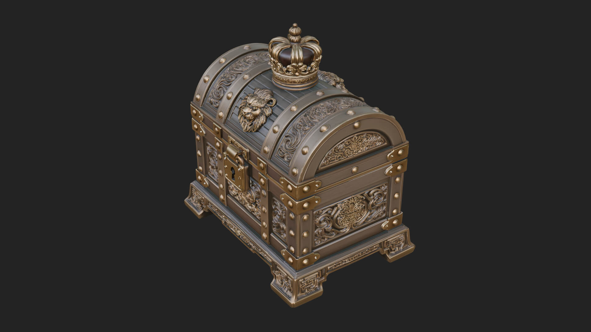 Crowned Lion Treasure Chest Model Design 1 3D Print Model 3D Model