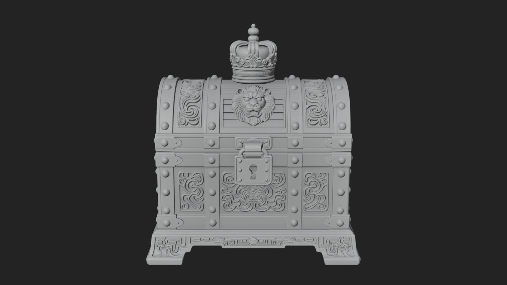 Crowned Lion Treasure Chest Model Design 1 3D Print Model 3D Model