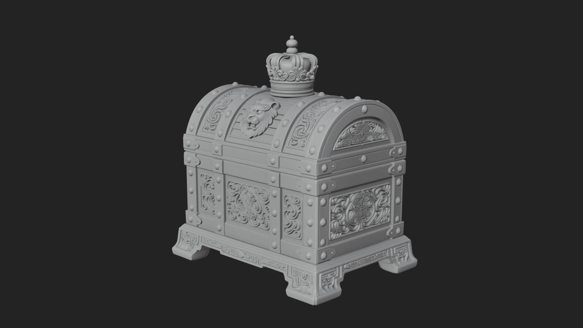Crowned Lion Treasure Chest Model Design 1 3D Print Model 3D Model