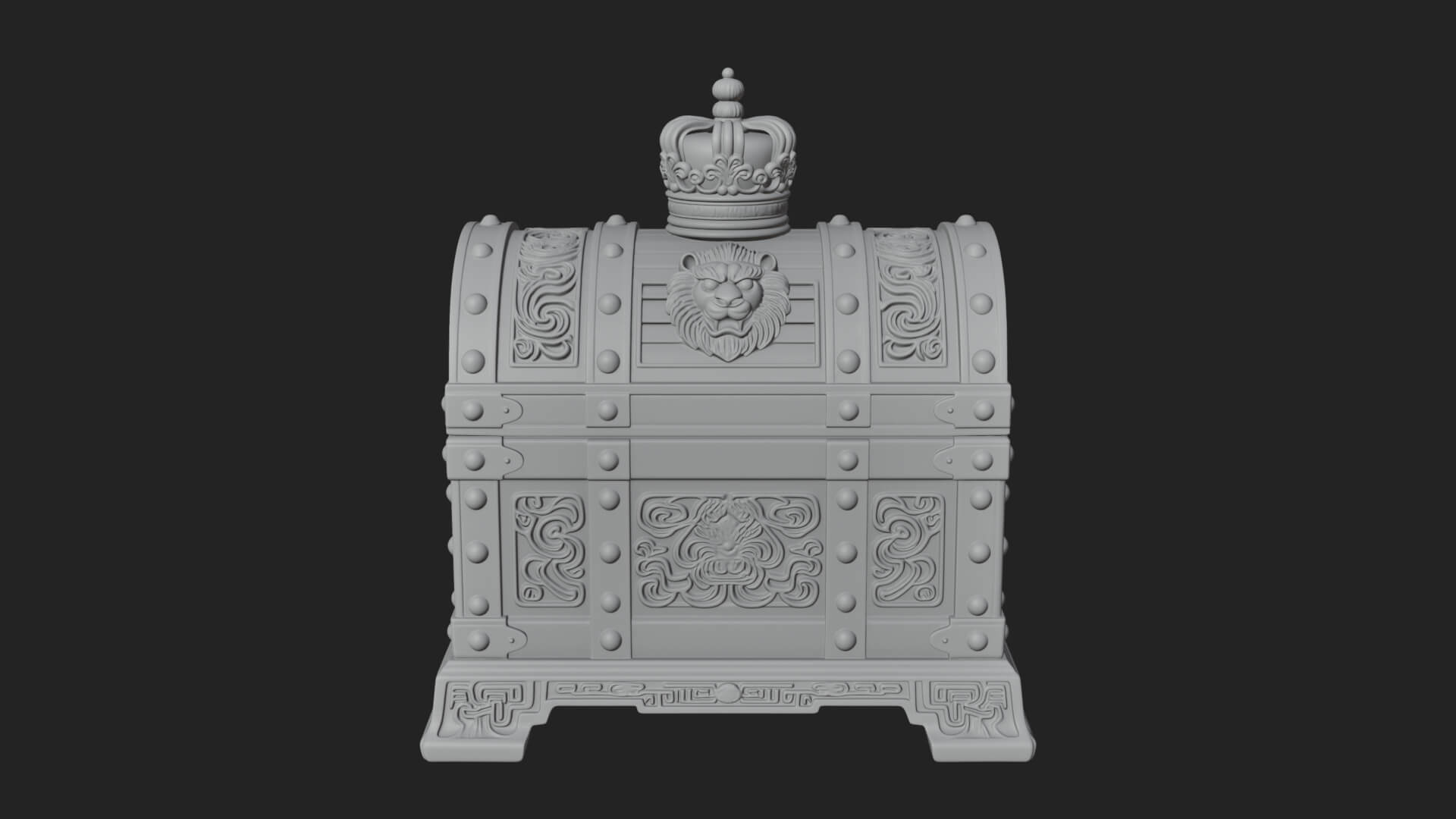 Crowned Lion Treasure Chest Model Design 1 3D Print Model 3D Model
